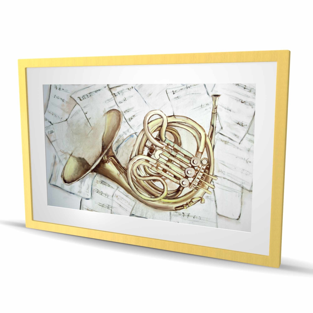 C1FM2436P314V9 24 x 36 in. Horn on Music Sheet - Framed Matted Print for Home Decor