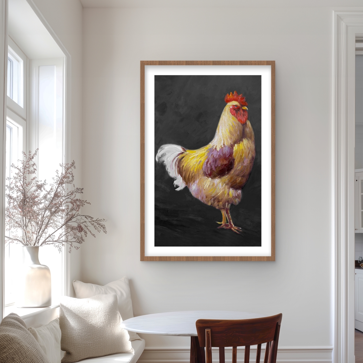 C1FM2436THF3M5 24 x 36 in. Beautiful Rooster 2 - Brown Rustic Framed Matted Print Decor