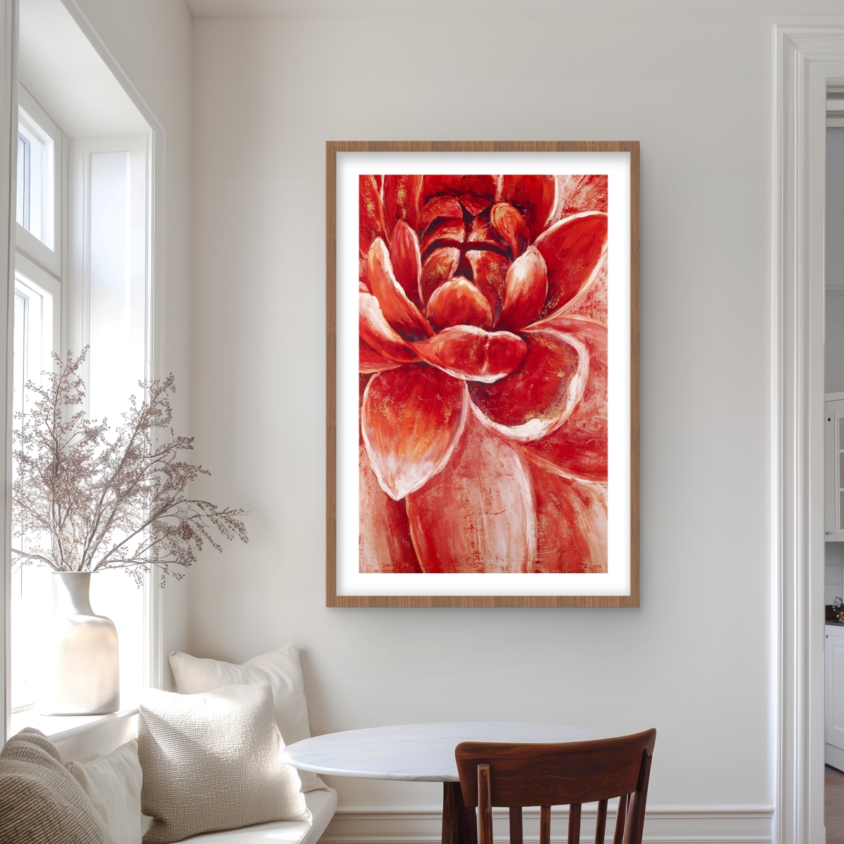 C1FM2436PDPU8E 24 x 36 in. Red Chrysanthemum - Contemporary Framed Matted Print Decor