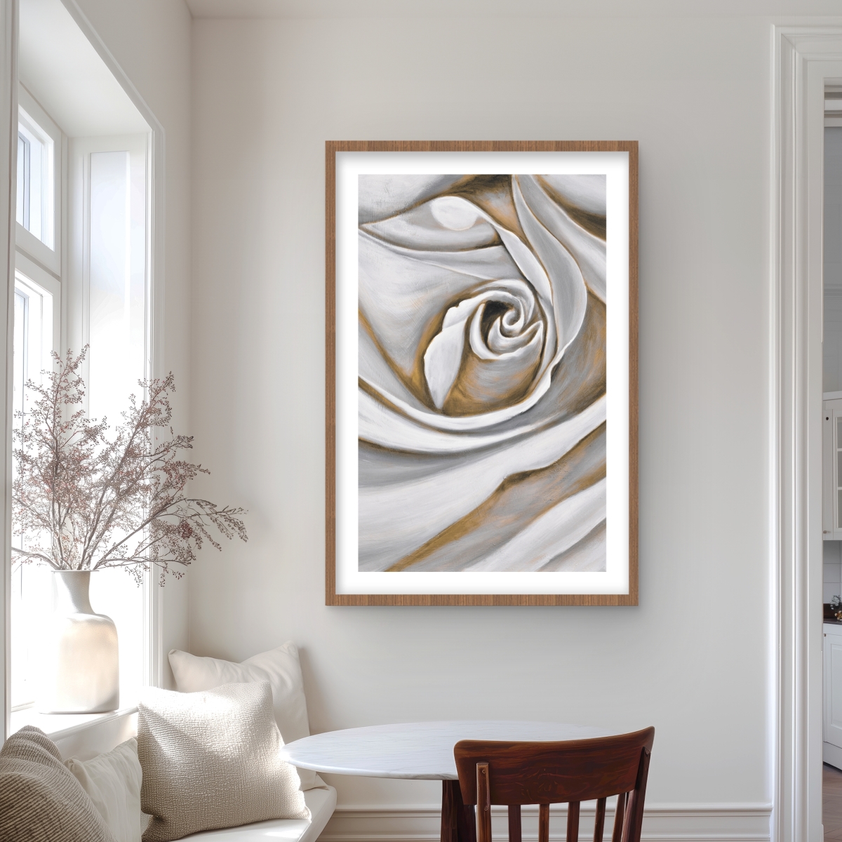 C1FM2436ALD55L 24 x 36 in. White Rose Closeup - Beige Floral Framed Matted Print Decor
