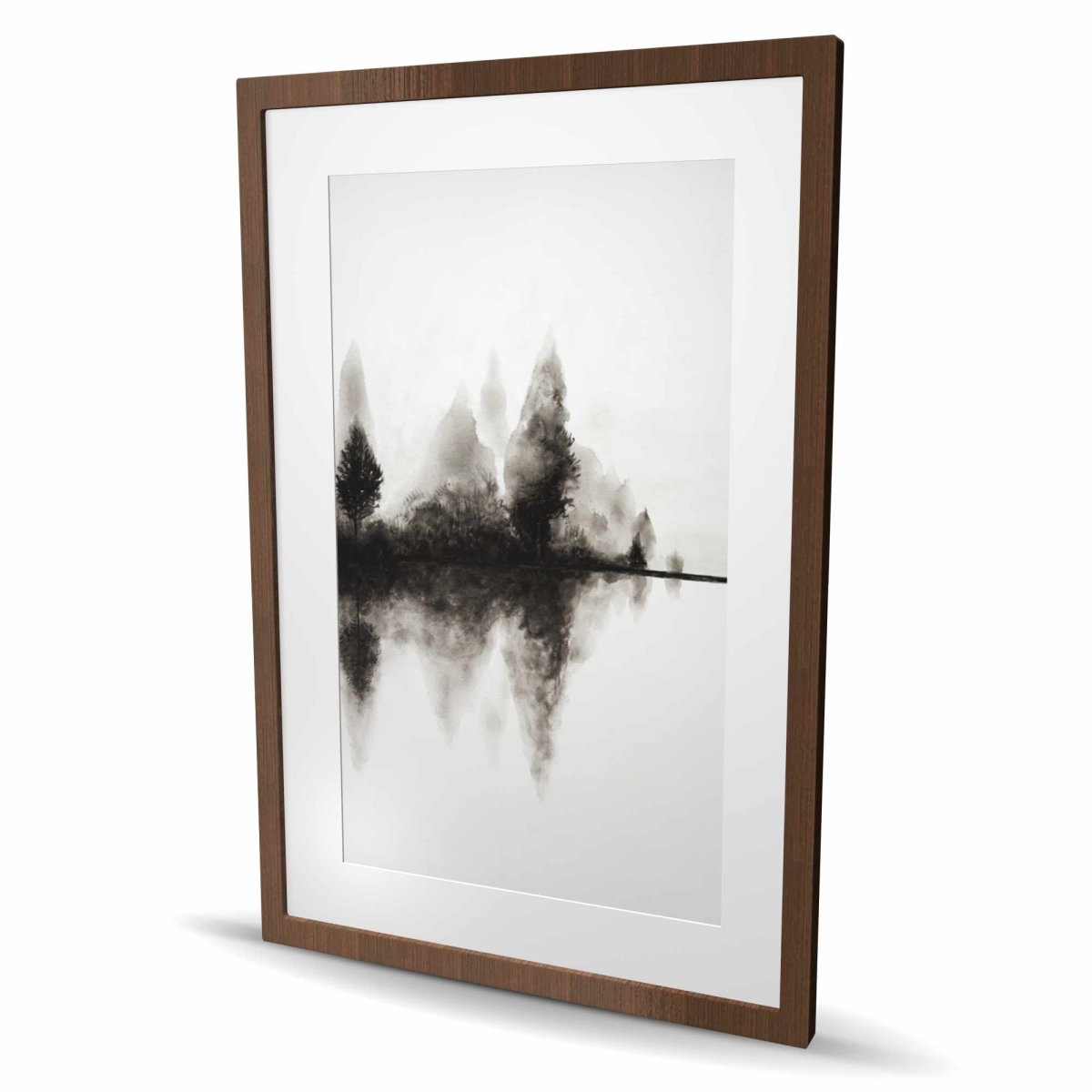 C1FM24360270YV 24 x 36 in. Reflection - Trees Black & White Framed Matted Print Decor
