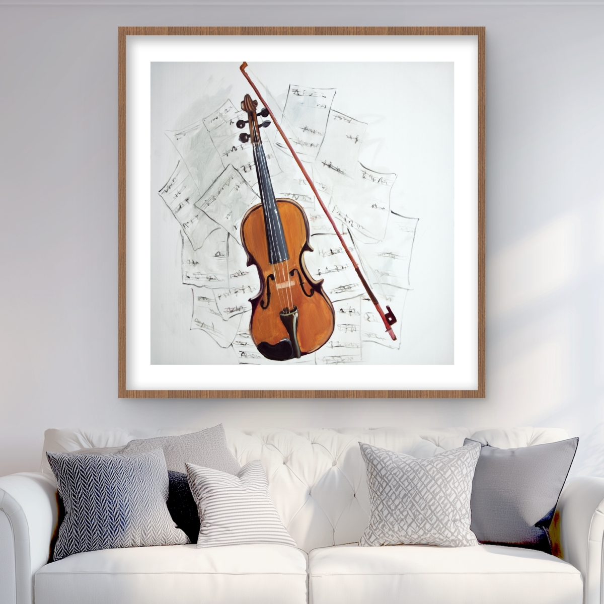 C1FM3636C3MII6 36 x 36 in. Violin on Music Sheet - Framed Matted Print for Home Decor