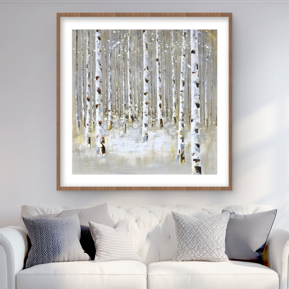 C1FM3636D43PZM 36 x 36 in. Birch Forest by Winter - Beige Modern Framed Print for Decor