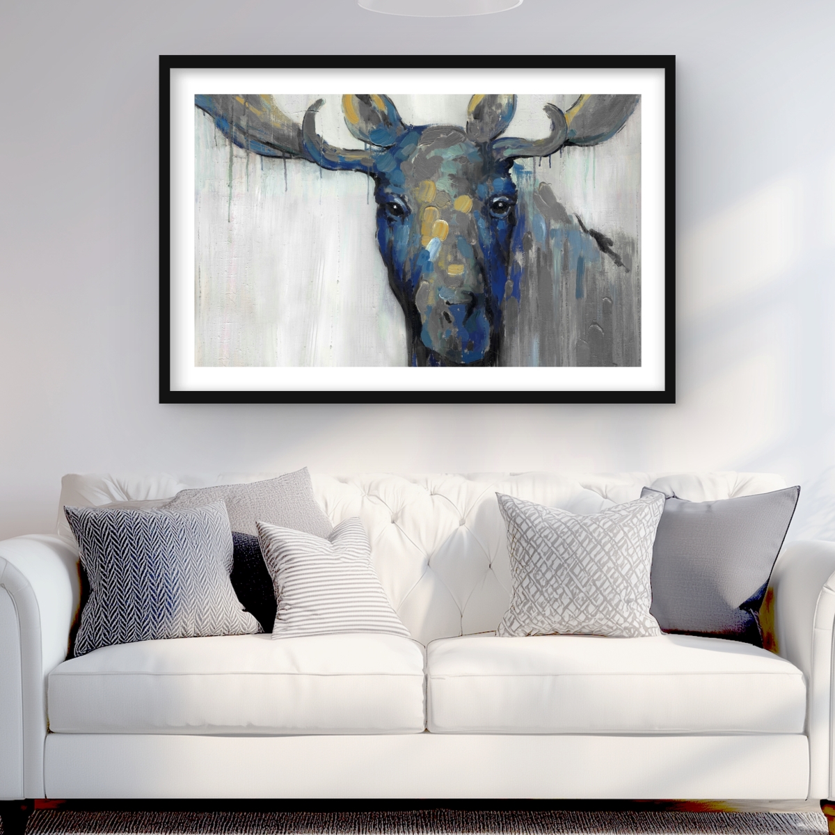 C1FM2436ZWDJEC 24 x 36 in. Blue Moose - Rustic Framed Matted Print for Holiday Decor