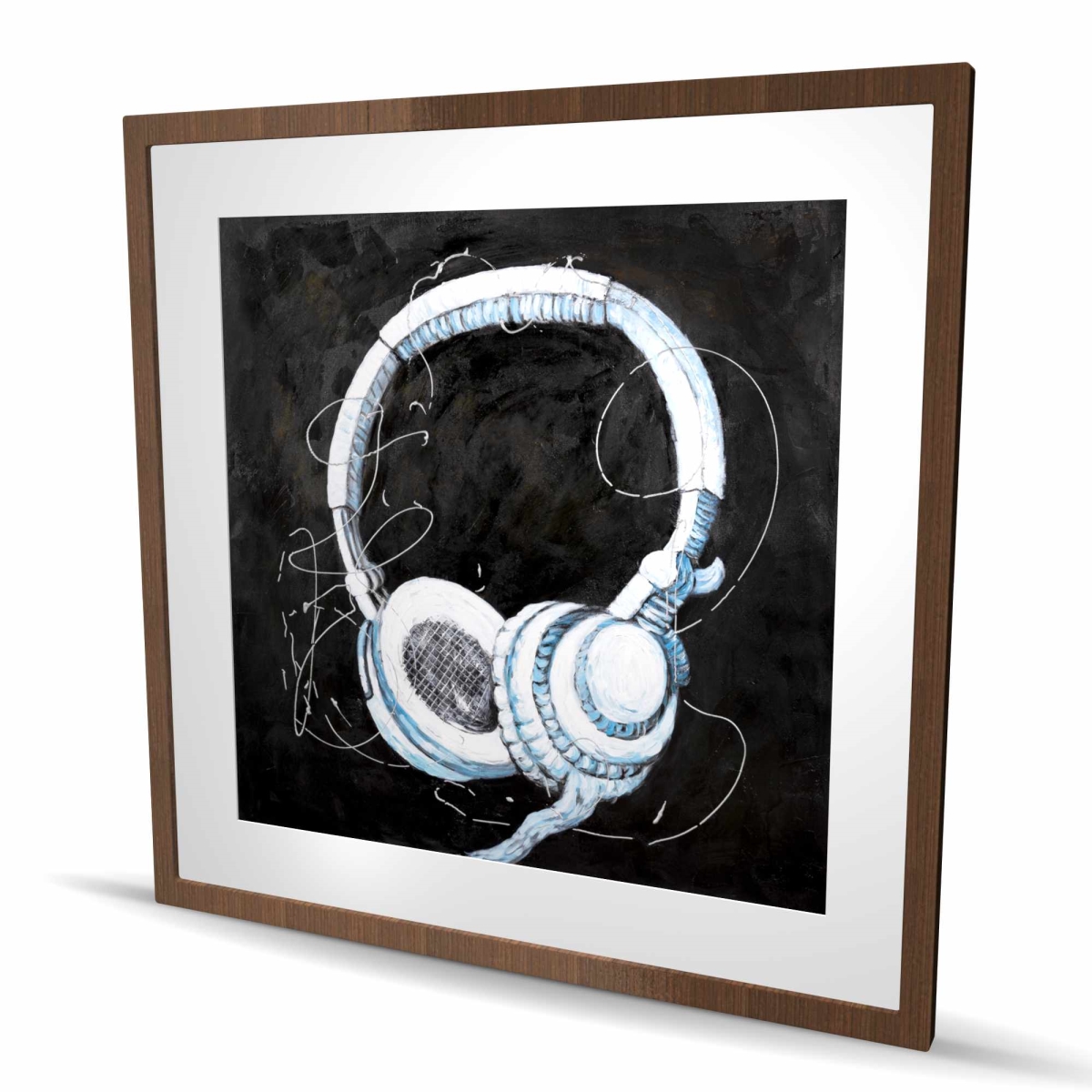 C1FM36361W3Q52 36 x 36 in. Headphones - Illustrative Man Cave Framed Matted Print Decor