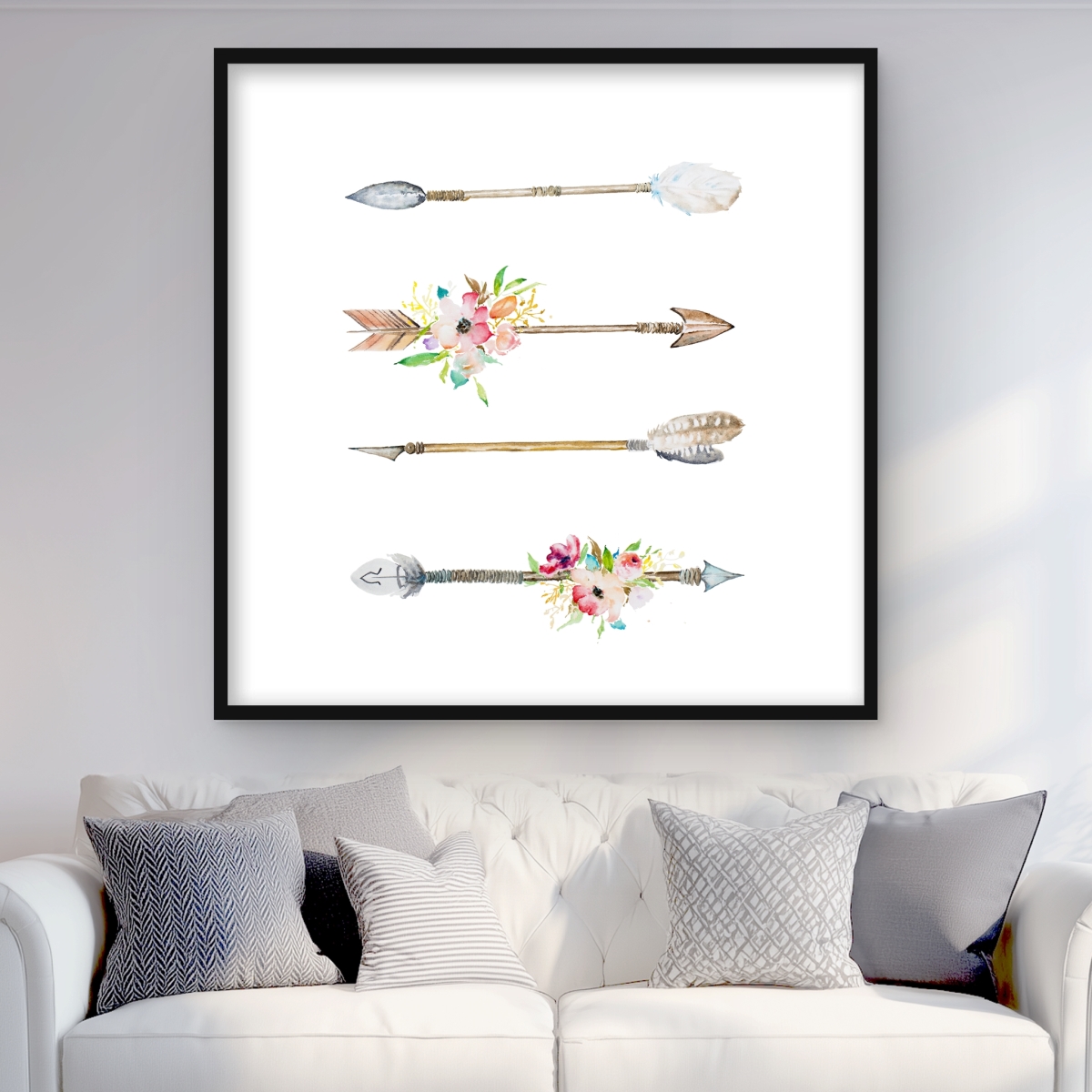 C1FM3636675N6E 36 x 36 in. Fleches Et Fleurs - Framed Matted Print for Home Decor
