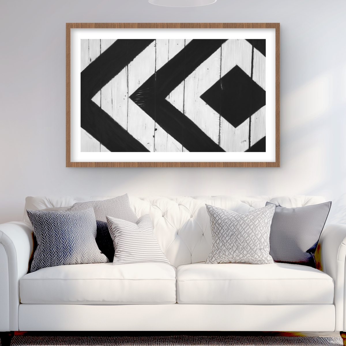 C1FM2436UU3026 24 x 36 in. Rhombus on Wood - Black & White Framed Print for Home Decor