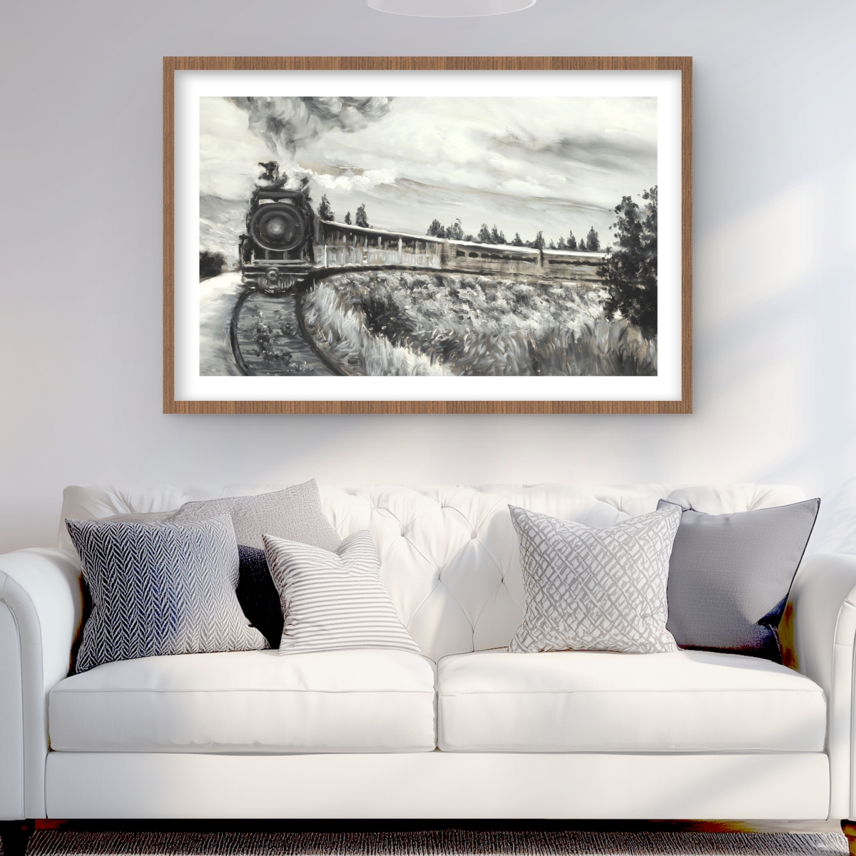 C1FM2436UUSB49 24 x 36 in. Steam Engine Train Print - Man Cave Gray Framed Decor