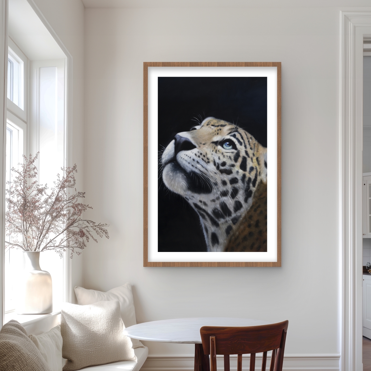 C1FM2436UZKTVY 24 x 36 in. Realistic Leopard Face - Hyperrealist Wildlife Framed Print