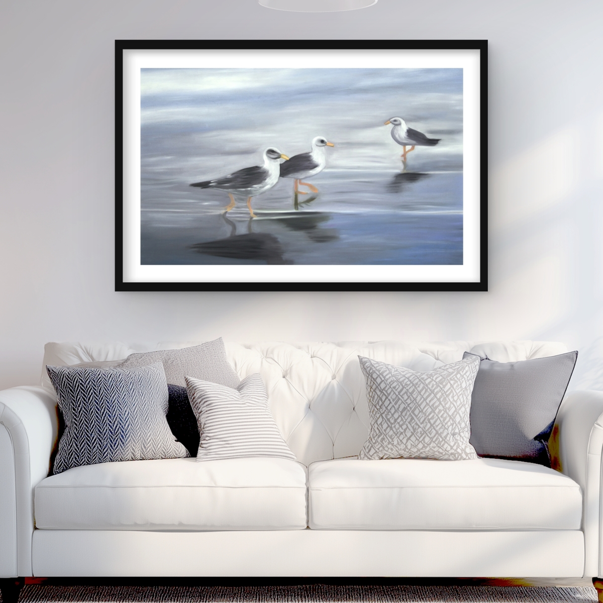 C1FM2436EIJKAY 24 x 36 in. Three Gulls - Framed Matted Print for Bird Lovers Decor