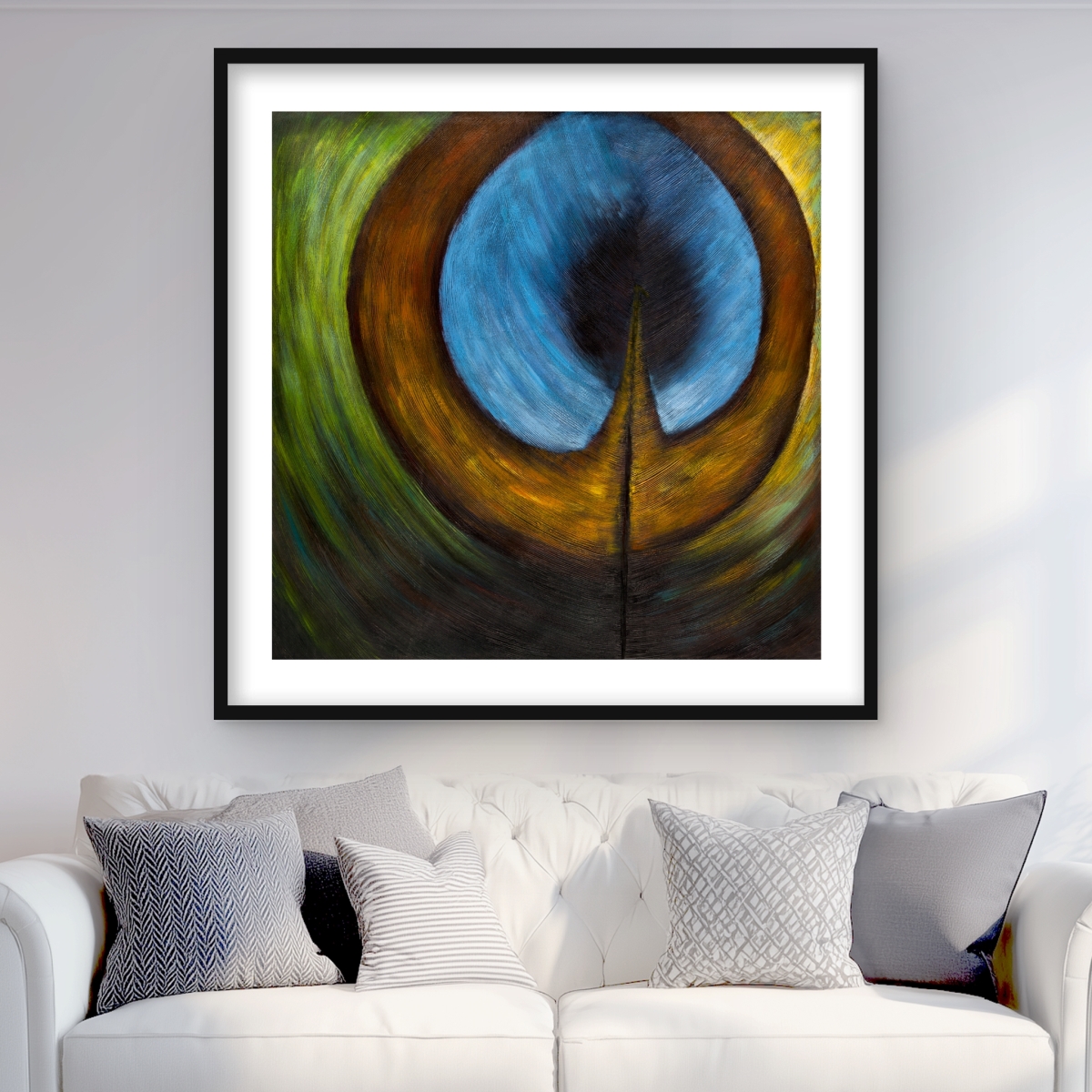 C1FM3636F4BCZH 36 x 36 in. Peacock Feather Center - Framed Matted Print for Home Decor