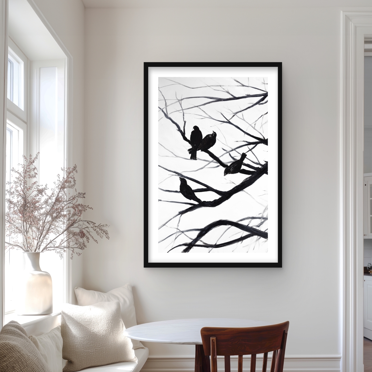 C1FM24368DC7EC 24 x 36 in. Birds & Branches Silhouette - Scenic Framed Print Decor