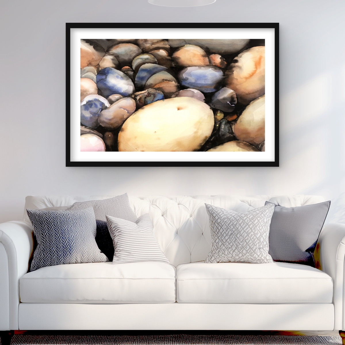 C1FM24368Y253T 24 x 36 in. Beach Pebbles - Kitchen Beige Framed Matted Print for Decor