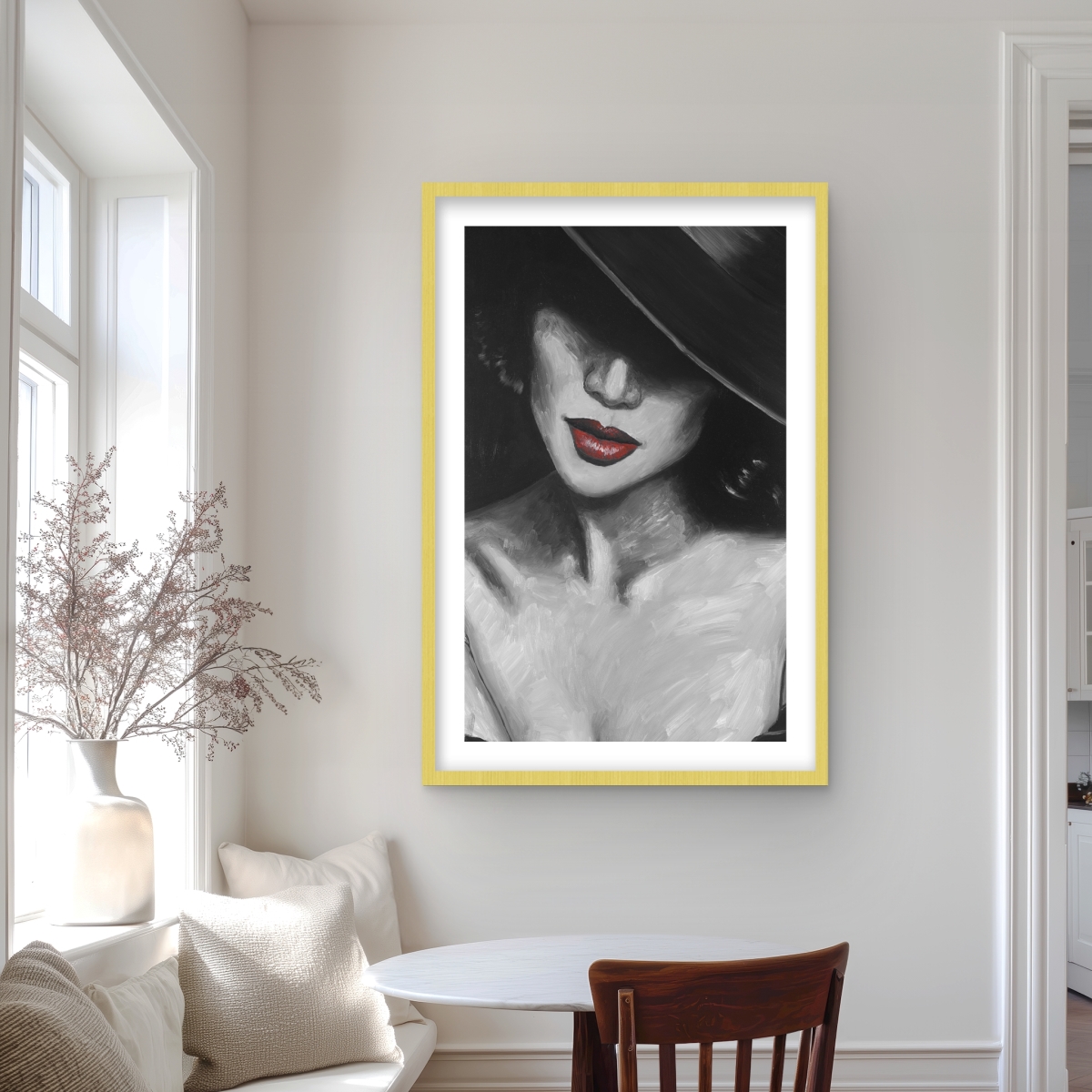 C1FM2436BGUTZG 24 x 36 in. Mysterious Red Lips Lady - Black Framed Matted Print Decor