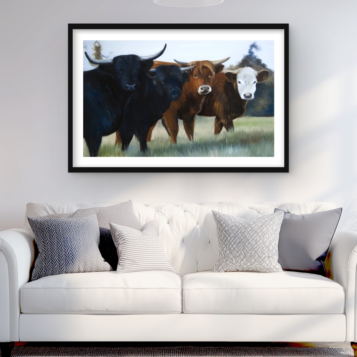 C1FM2436LTCR9I 24 x 36 in. Four Highland Cows Print - Kitchen Brown Framed Decor
