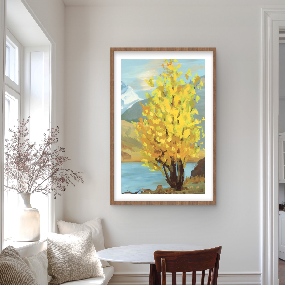 C1FM2436MHC479 24 x 36 in. Yellow Tree & Reflection - Framed Matted Print for Decor