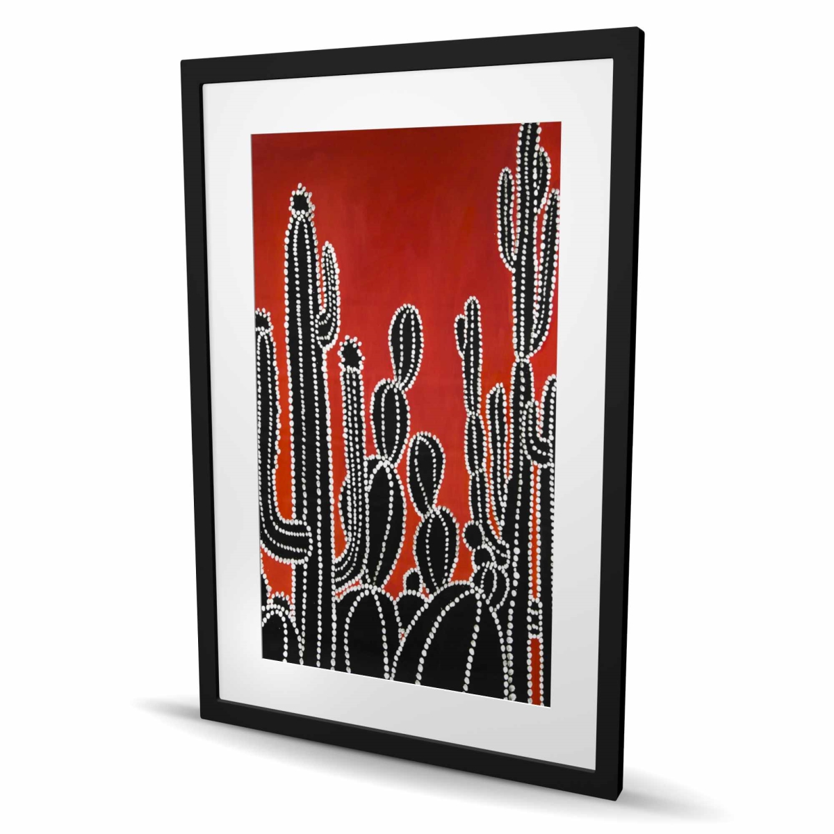 C1FM2436DKTSC9 24 x 36 in. Black Tall Cactus - Framed Matted Print for Home Decor