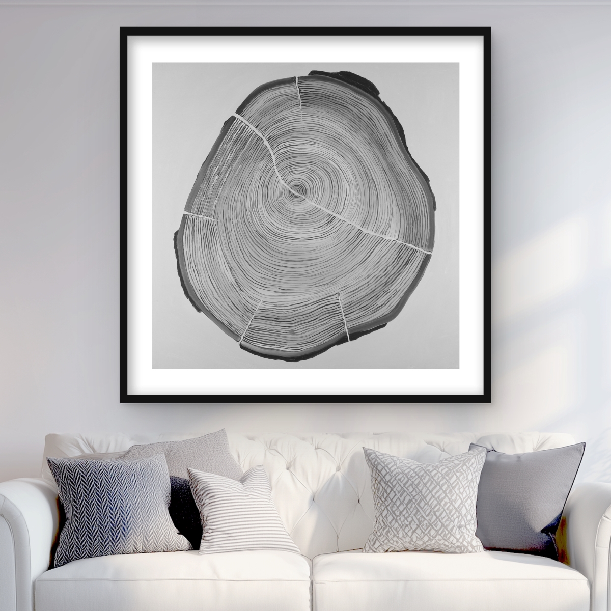 C1FM3636TRUJ3Y 36 x 36 in. Grayscale Wood Log - Rustic Framed Matted Print for Decor