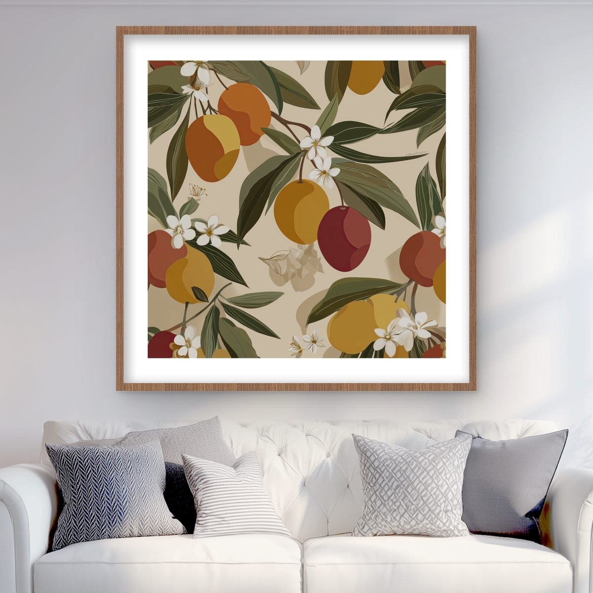 C1FM3636W0ERTF 36 x 36 in. Hanging Fruits - Orange Floral Botanical Framed Print Decor