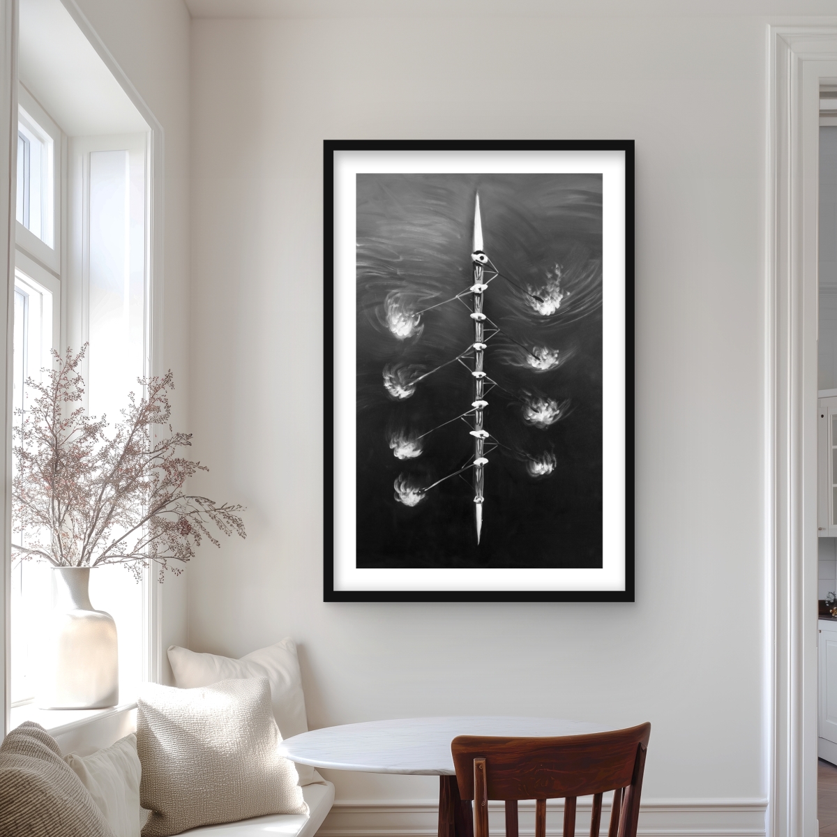 C1FM2436FJM4OQ 24 x 36 in. Rowing Boat Race - Monochrome Man Cave Framed Print Decor