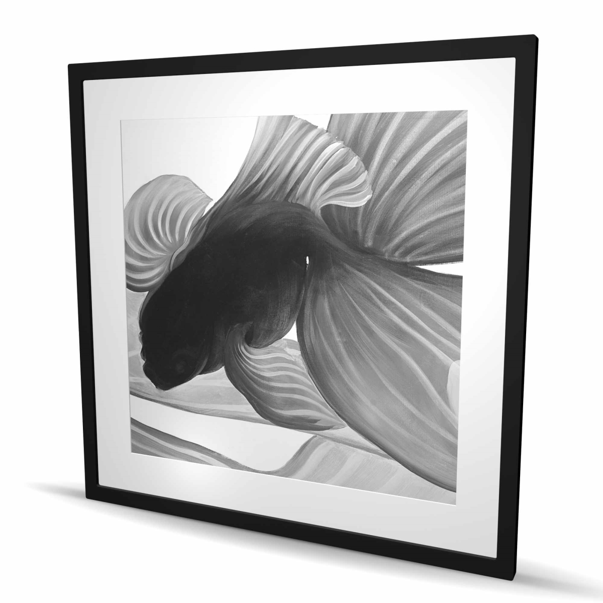 C1FM3636RH4EHJ 36 x 36 in. Monochrome Two Betta - Aquatic White Framed Matted Print