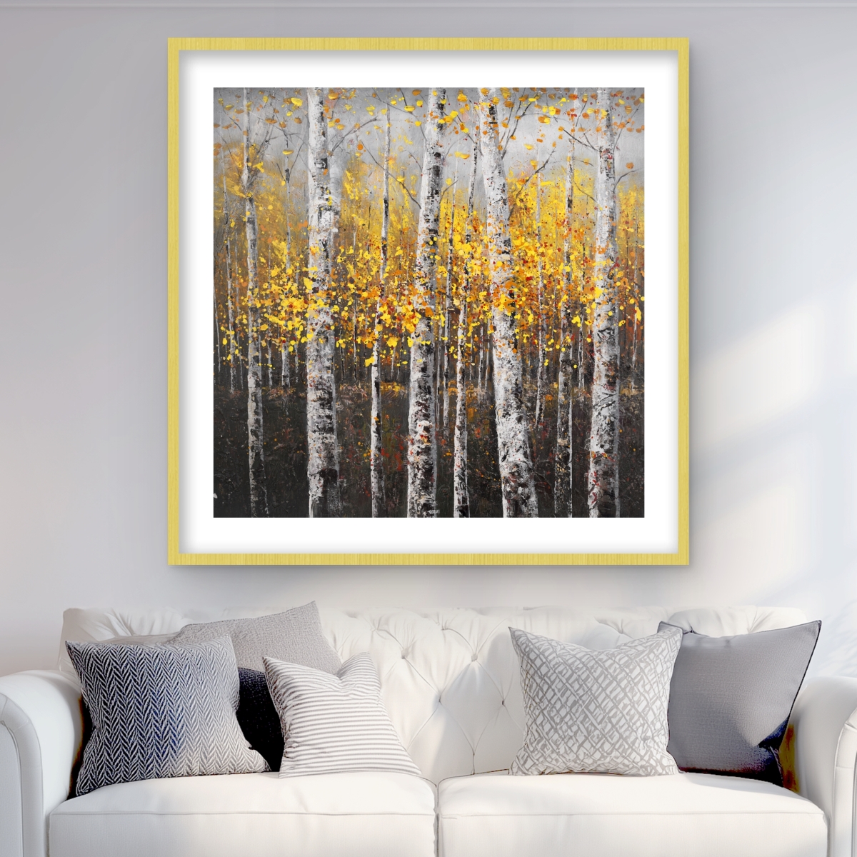 C1FM3636ZYYNBO 36 x 36 in. Sunny Birch Trees - Framed Matted Print for Home Decor