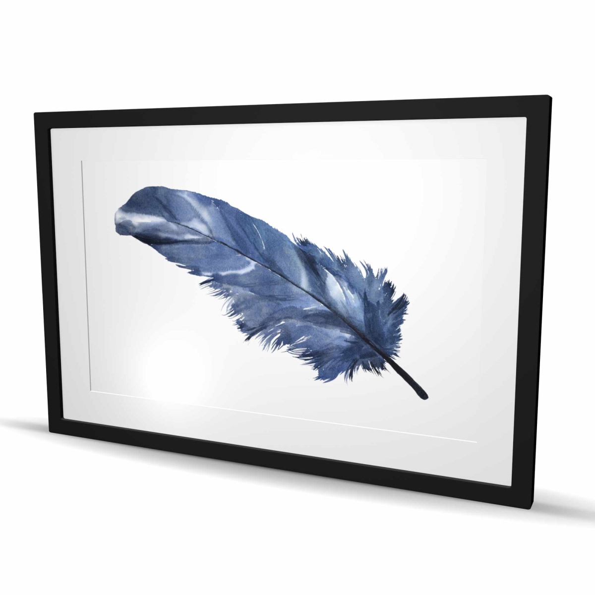C1FM2436ICVX2K 24 x 36 in. Blue Feather - Framed Matted Print - Animals Office Decor