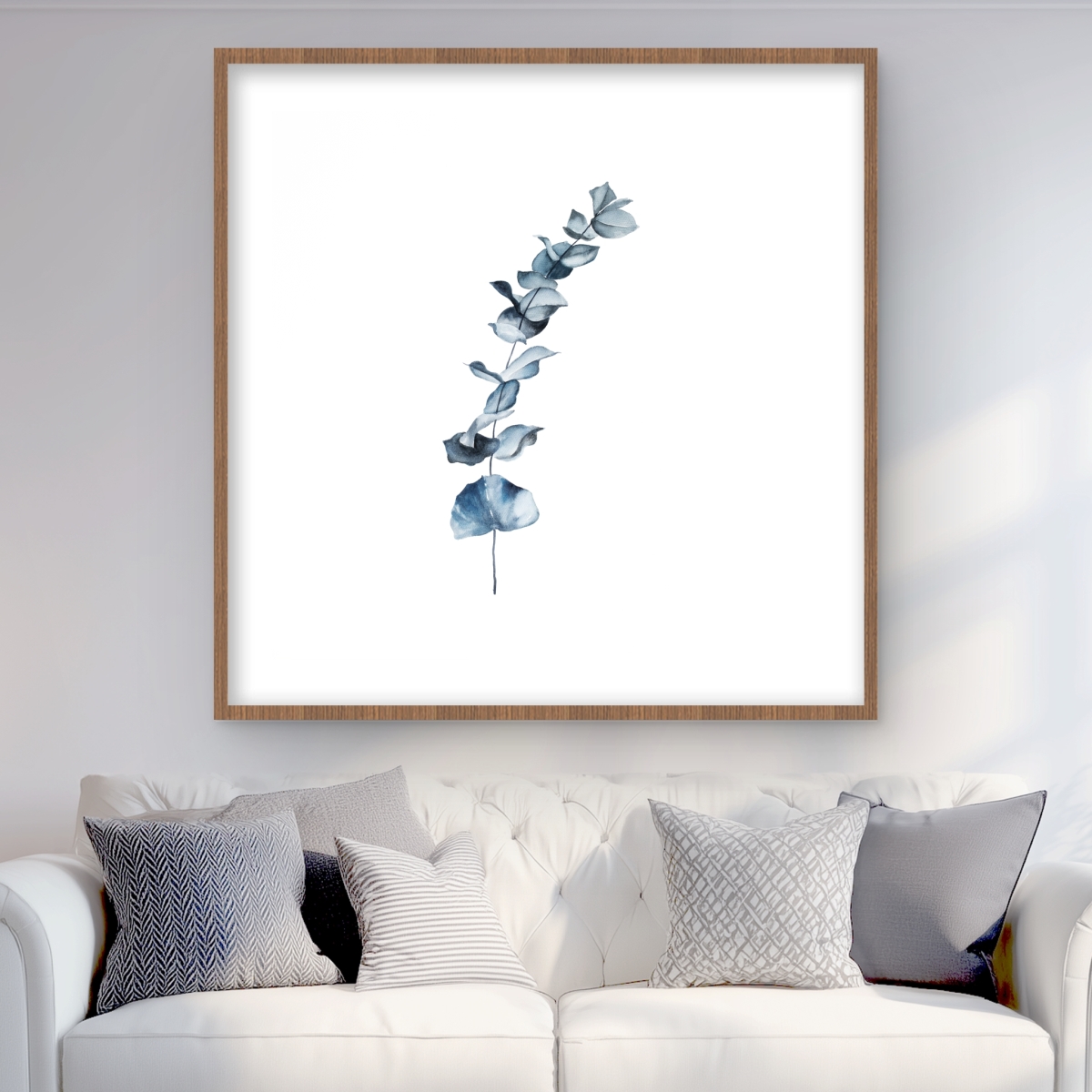 C1FM3636AD7RRS 36 x 36 in. Eucalyptus Blue Leaves - Framed Matted Print for Home Decor