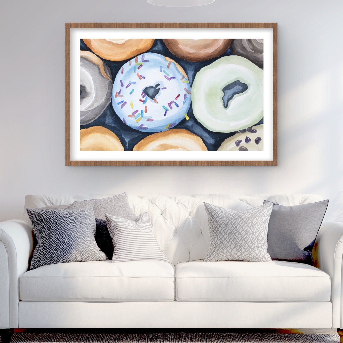 C1FM24365S5WCP 24 x 36 in. Watercolor Doughnuts with Icing - Framed Kitchen Print Decor