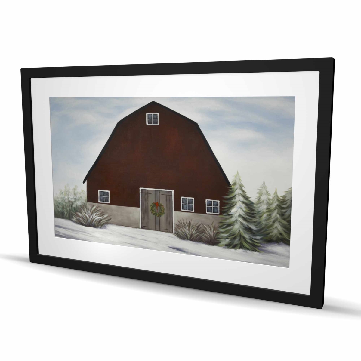 C1FM2436K1X8W9 24 x 36 in. Its Winter on the Farm - Rustic Framed Matted Print Decor