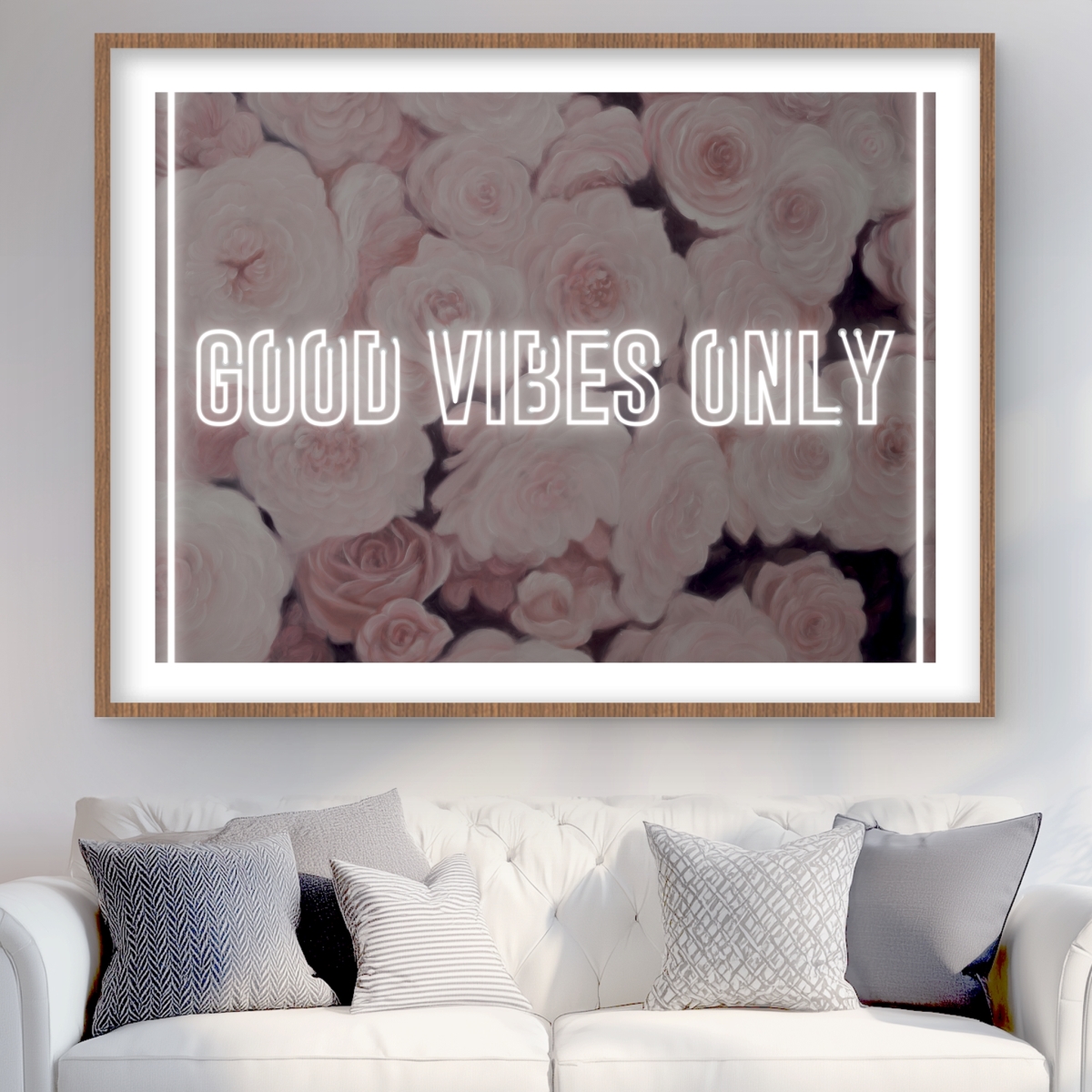 C1FM3648NIH1OE 36 x 48 in. Good Vibes Only - Roses - Framed Matted Print for Decor