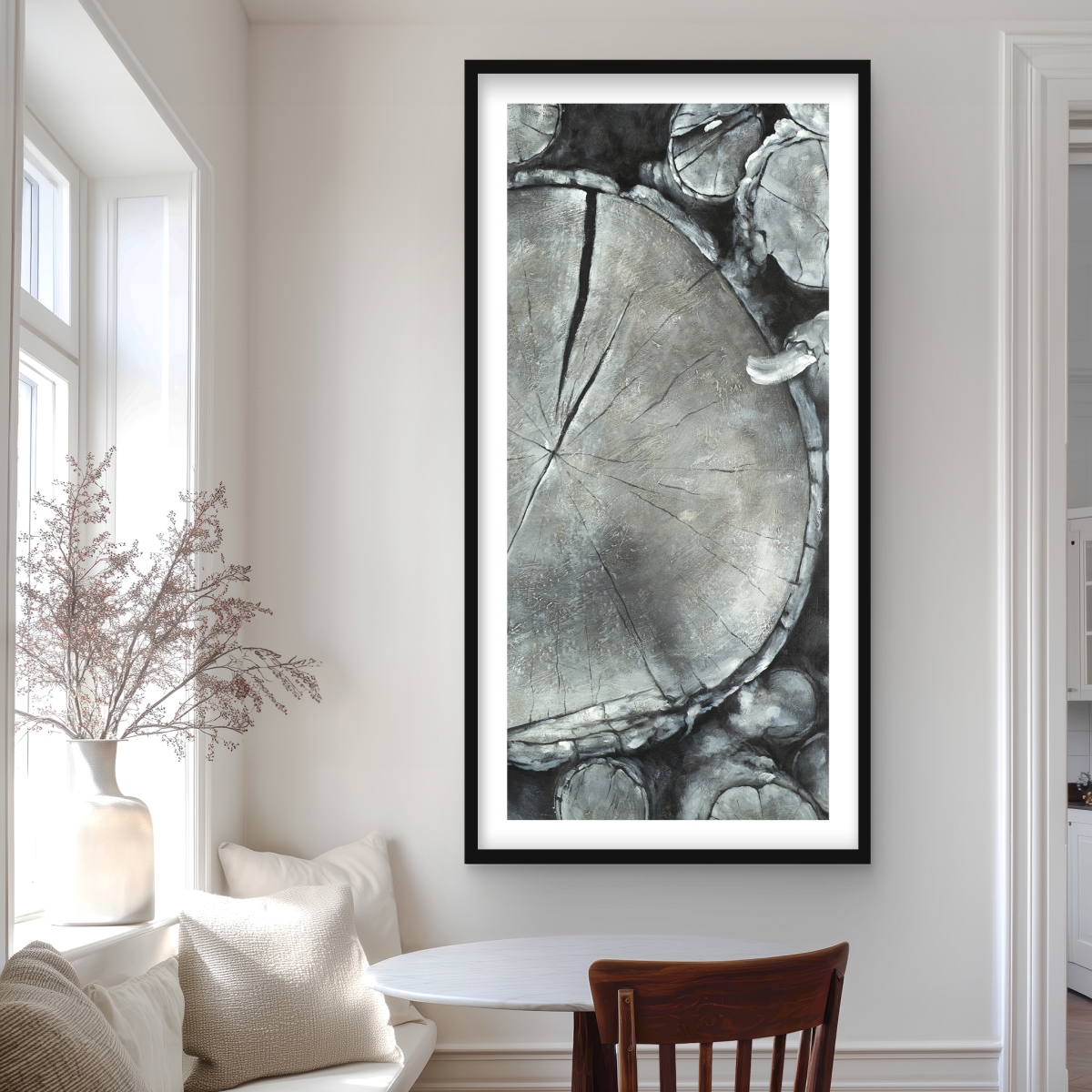 C1FM2448YKFCT5 24 x 48 in. Stacked Wood Logs - Rustic Black Framed Matted Print Decor