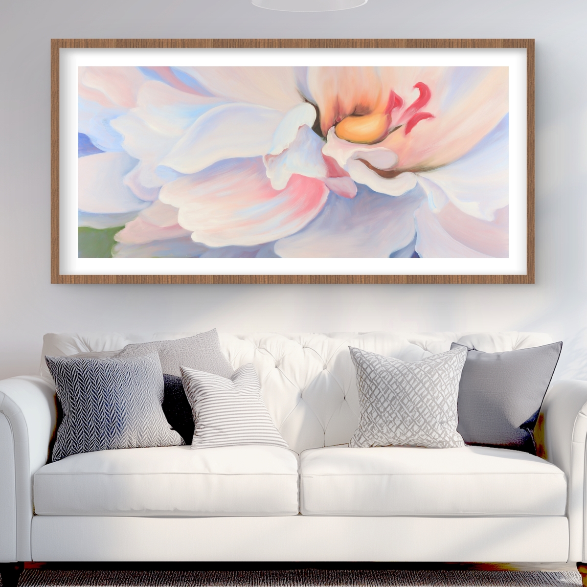 C1FM24486PHP5T 24 x 48 in. Pastel Colored Flower - Floral Blue Framed Matted Print