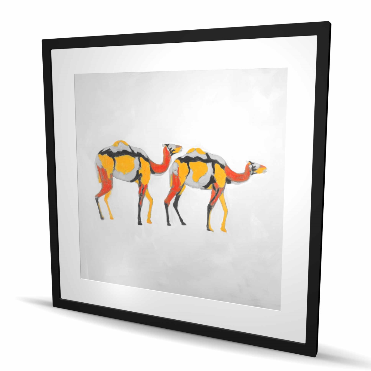 C1FM3636BS5AKS 36 x 36 in. Abstract Dromedaries - Yellow Animals Framed Matted Print