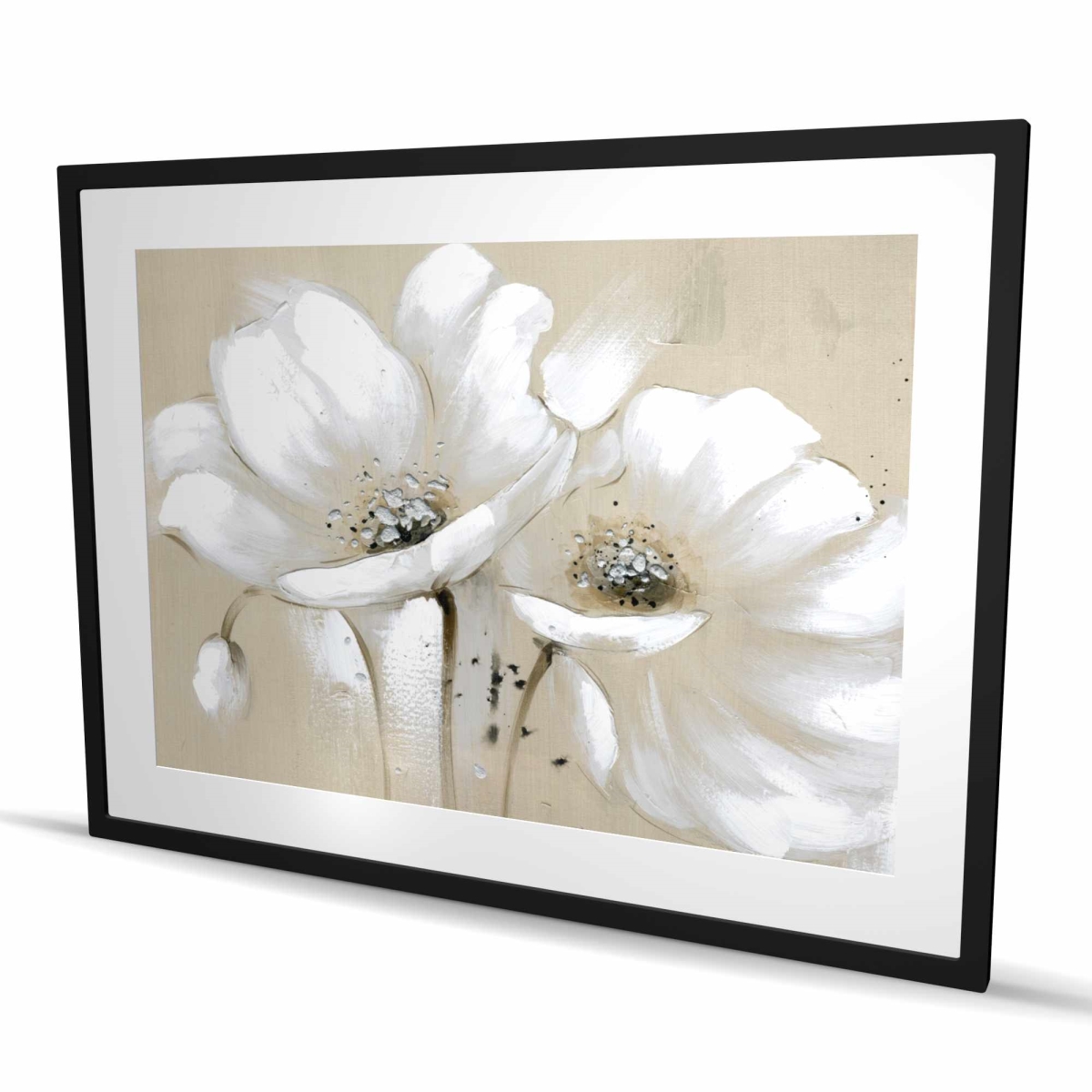 C1FM3648OT0PBE 36 x 48 in. White Abstract Wild Flowers - Botanical Framed Print Decor