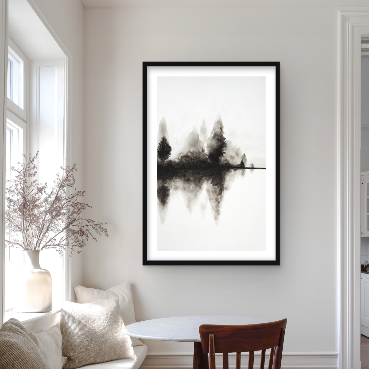C1FM24362WE0AK 24 x 36 in. Reflection - Black Hygge Framed Matted Print for Home Decor