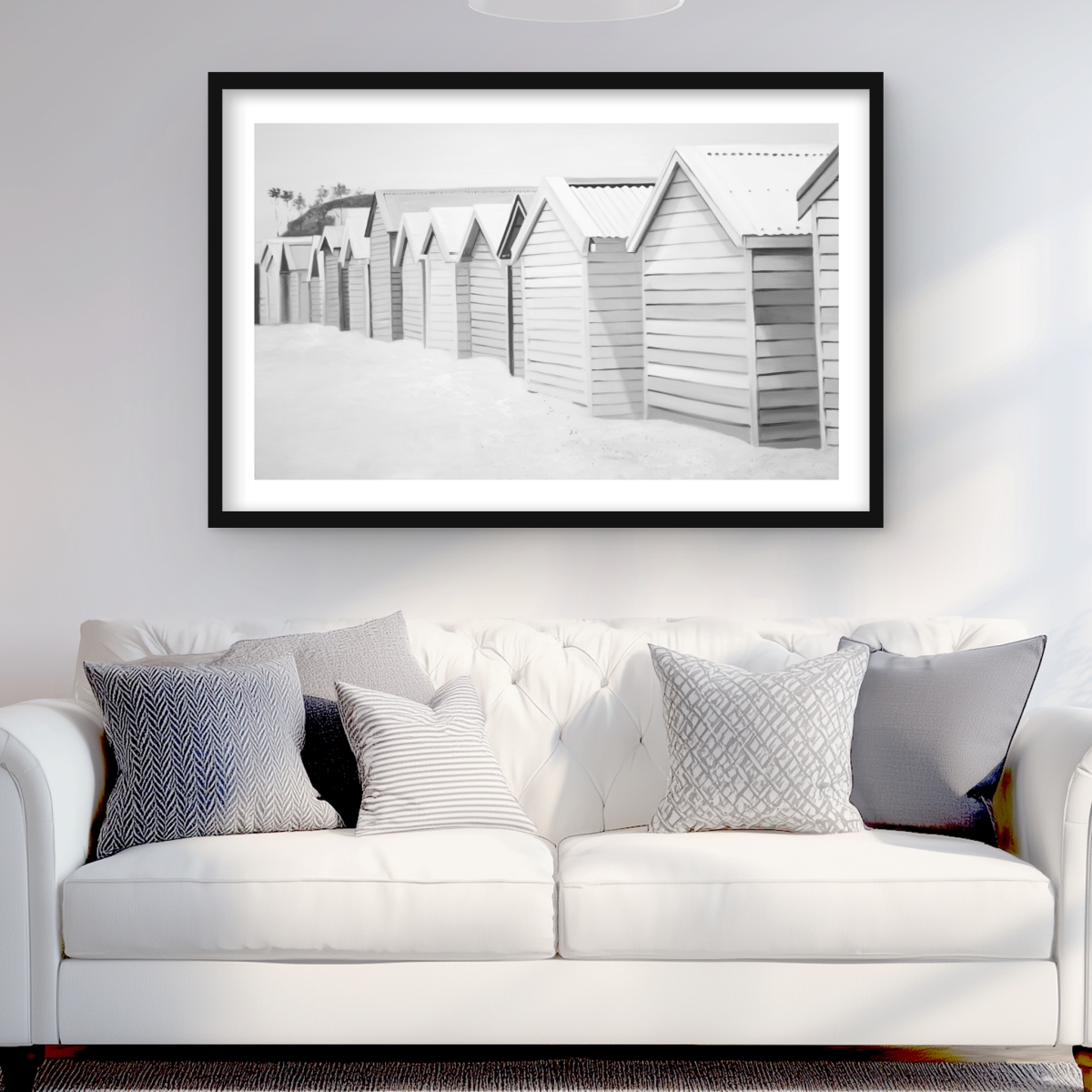 C1FM2436RFHB67 24 x 36 in. Beach Cabins - Coastal Beach Framed Matted Print for Decor