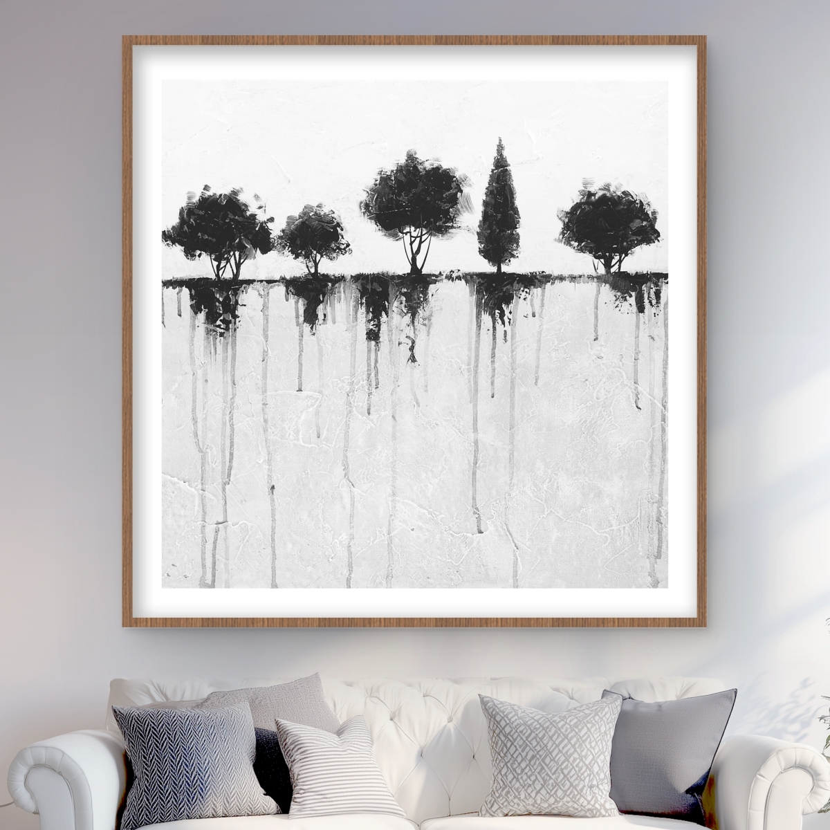 C1FM4848HUJOQS 48 x 48 in. Abstract Black Trees - Framed Matted Print for Home Decor