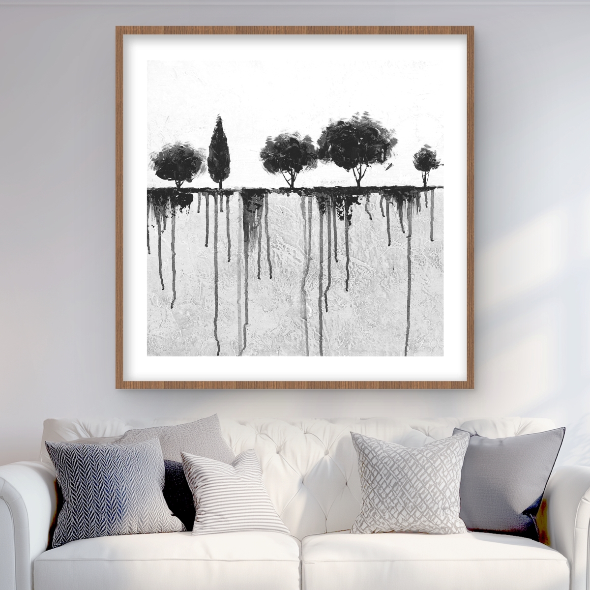 C1FM3636NDSJ2V 36 x 36 in. Ink Bleeding Trees - Gray Trees Framed Matted Print Decor