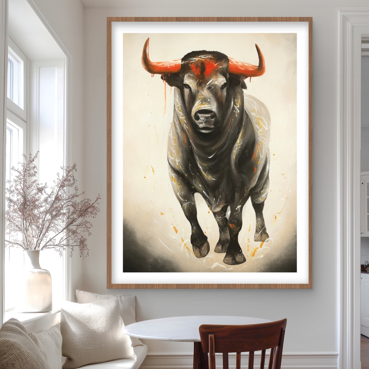 C1FM3648T4N80T 36 x 48 in. Fierce Bull - Framed Matted Print for Man Cave Home Decor