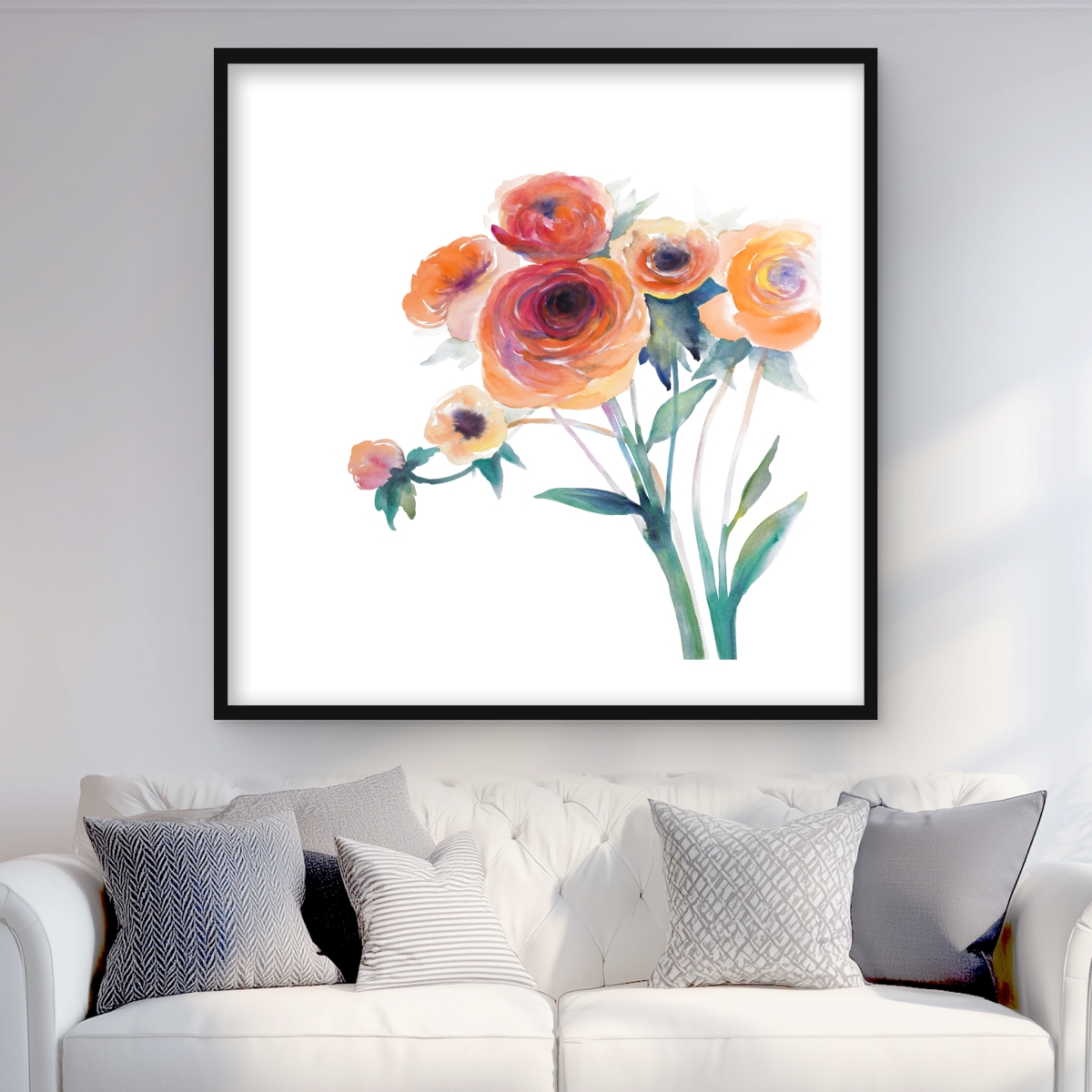 C1FM3636U8II4Z 36 x 36 in. Watercolor Flowers - Orange Floral Framed Matted Print Decor