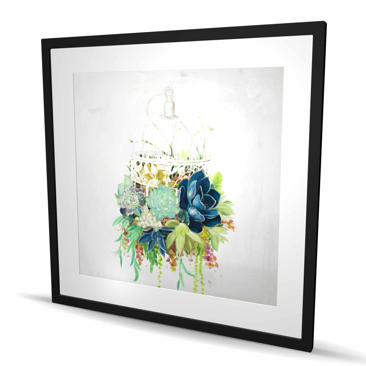 C1FM3636UI0INT 36 x 36 in. Bird Cage with Cactus - White Framed Matted Print for Decor