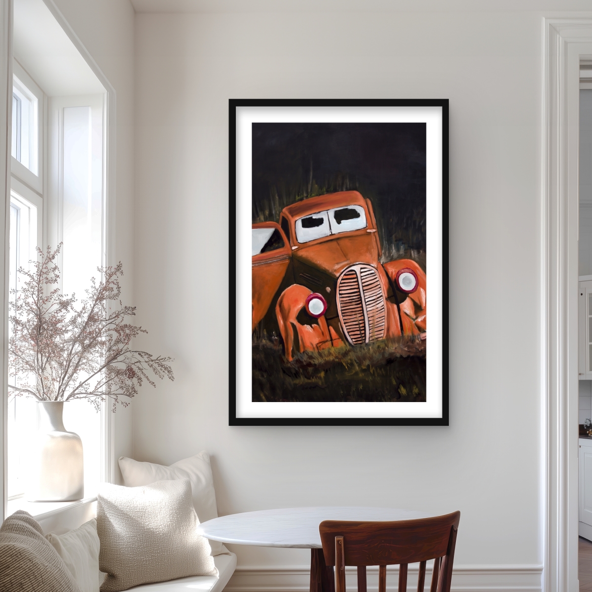 C1FM2436M9GPCD 24 x 36 in. Humpy Old Car by Night - Scenic Office Framed Print Decor