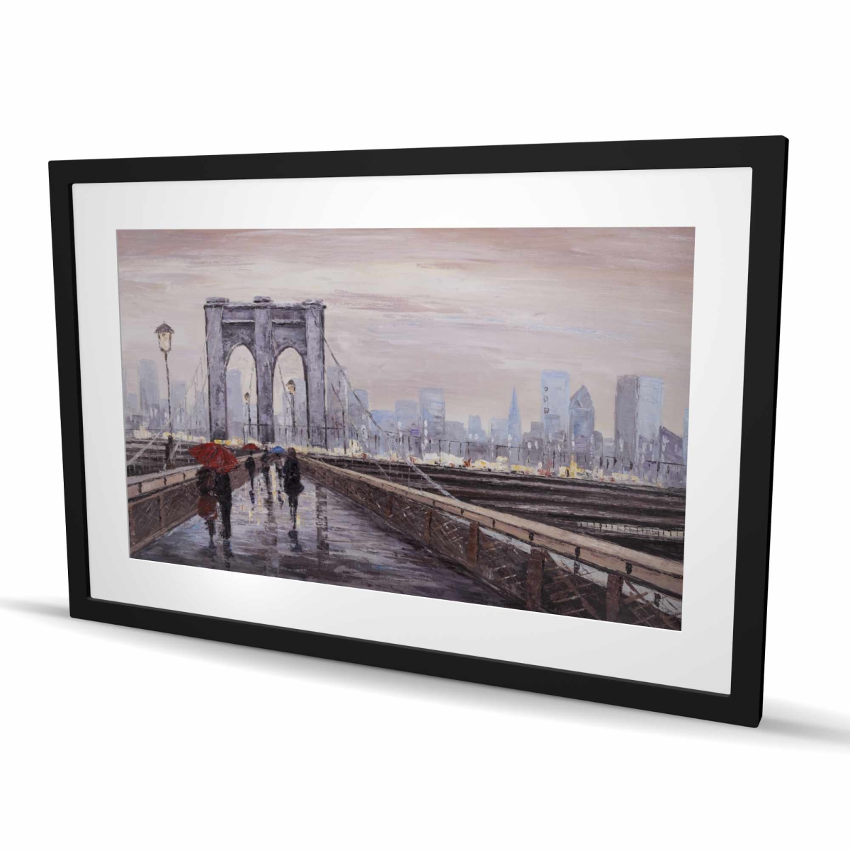 C1FM2436QLBQCW 24 x 36 in. Brooklyn Bridge with Passersby - Framed Matted Print Decor