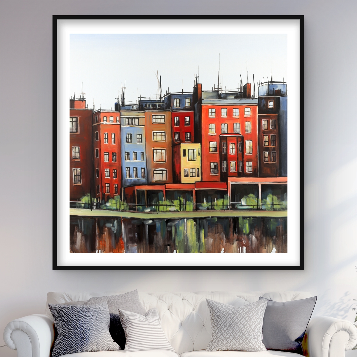 C1FM4848M401O7 48 x 48 in. Boston Fall Colors Buildings Framed Print - Home Decor Art