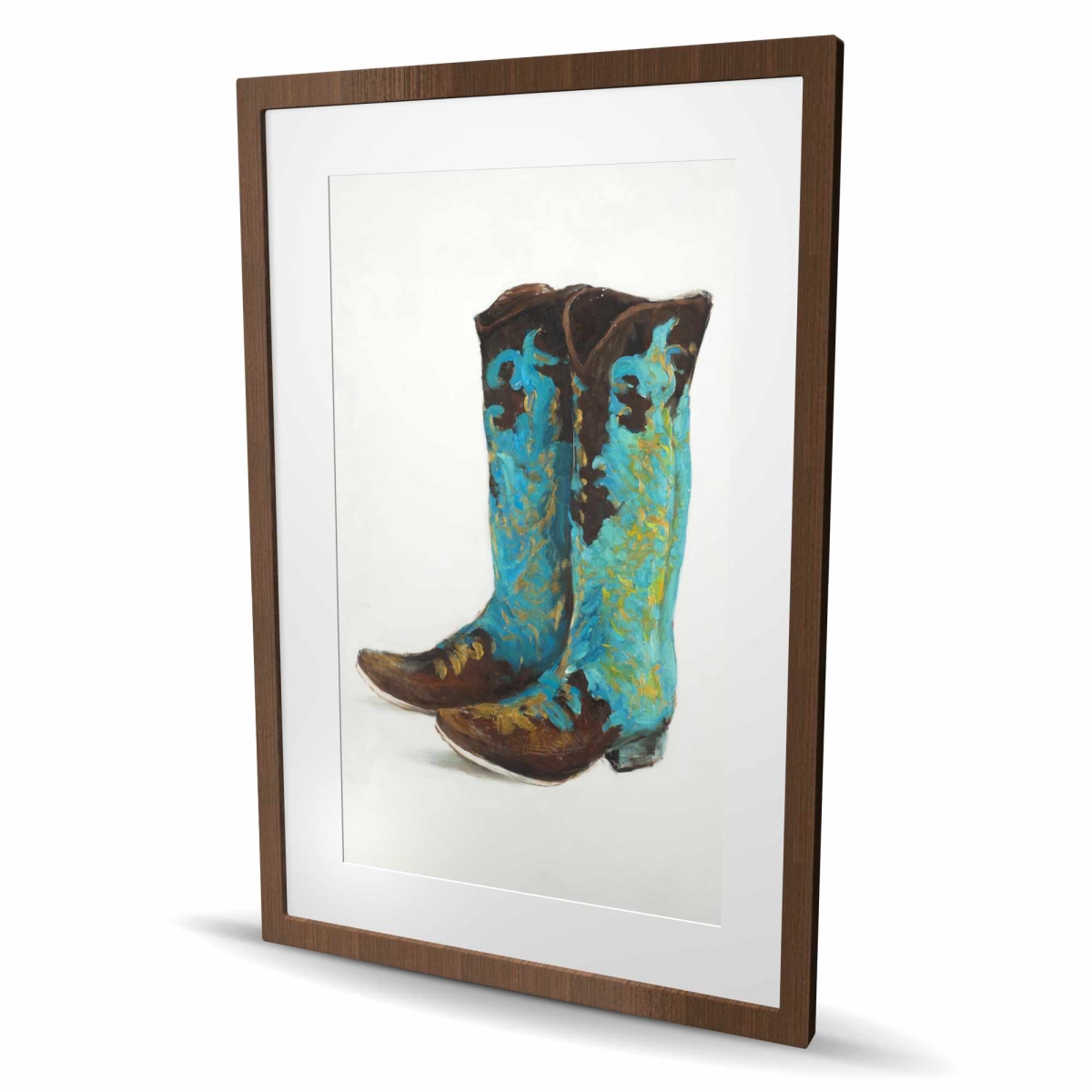 C1FM2436XAUTK4 24 x 36 in. Blue Cowboy Boots Still Life Print - Framed Bedroom Decor