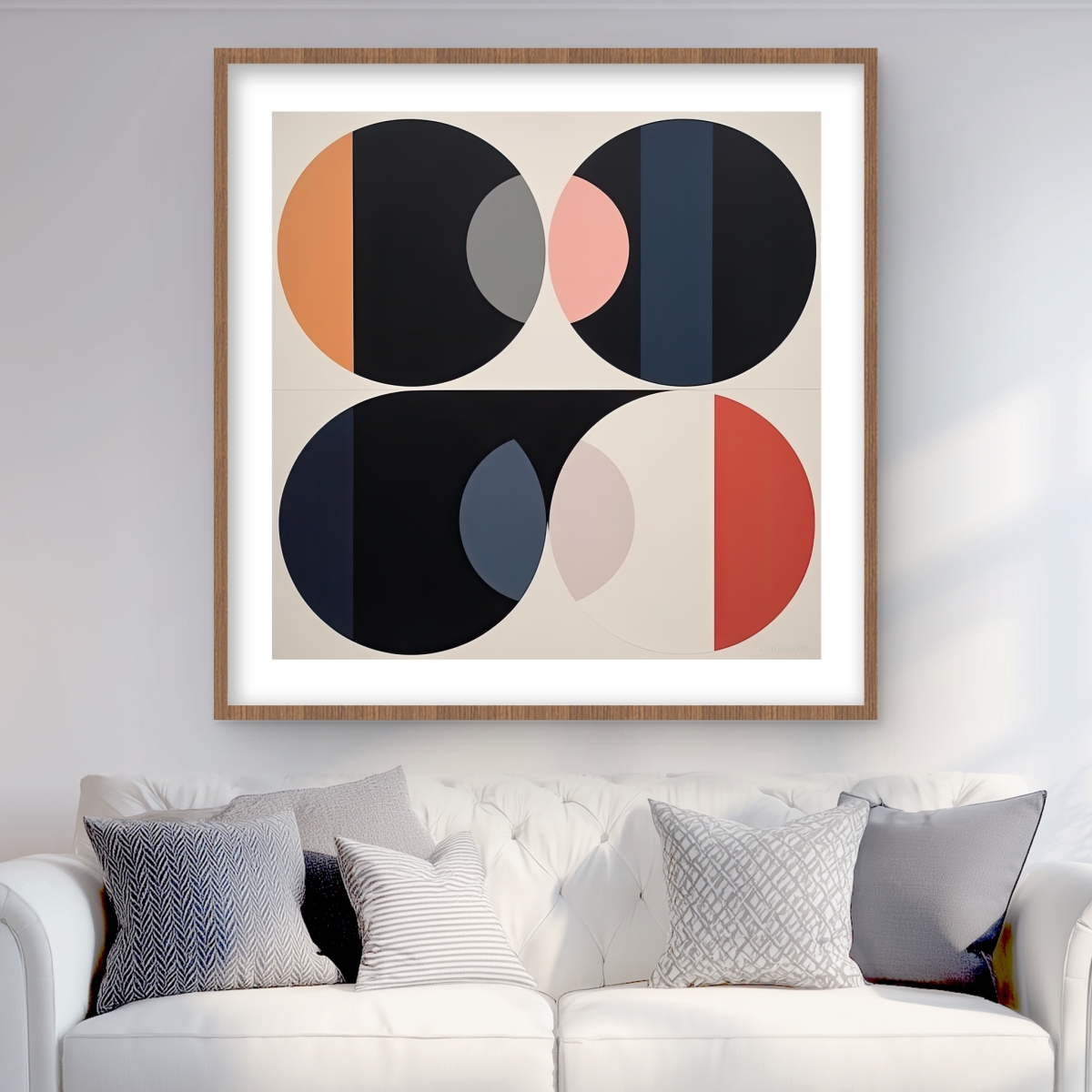 C1FM3636GTZFII 36 x 36 in. Imbed Circles - White Abstract Framed Matted Print for Decor