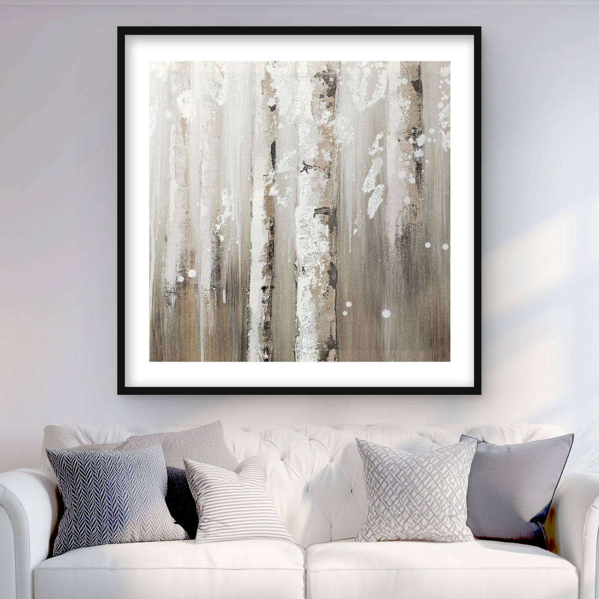 C1FM36367UJMF7 36 x 36 in. Delicate Birch Trees - Contemporary Beige Framed Print Decor