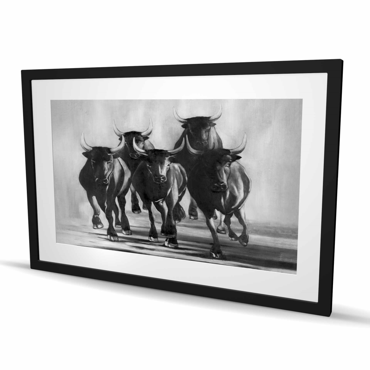 C1FM2436OU6XFE 24 x 36 in. Group of Bulls At Galops - Framed Matted Print for Man Cave