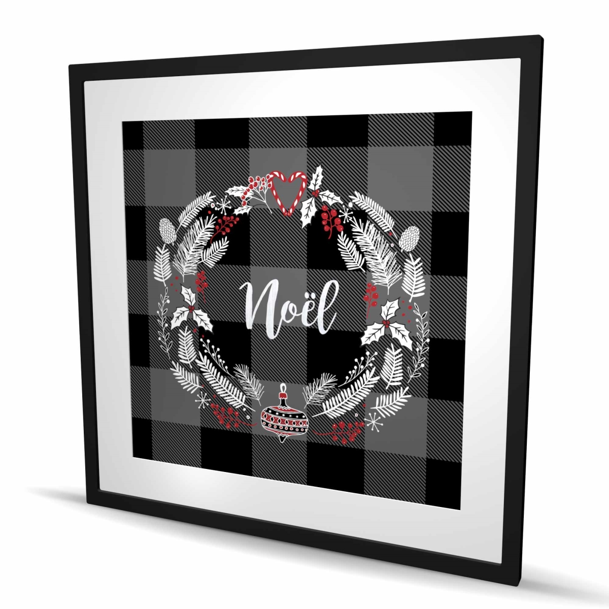 C1FM3636HU9L81 36 x 36 in. Christmas Wreath - Illustrative Pattern Framed Matted Print